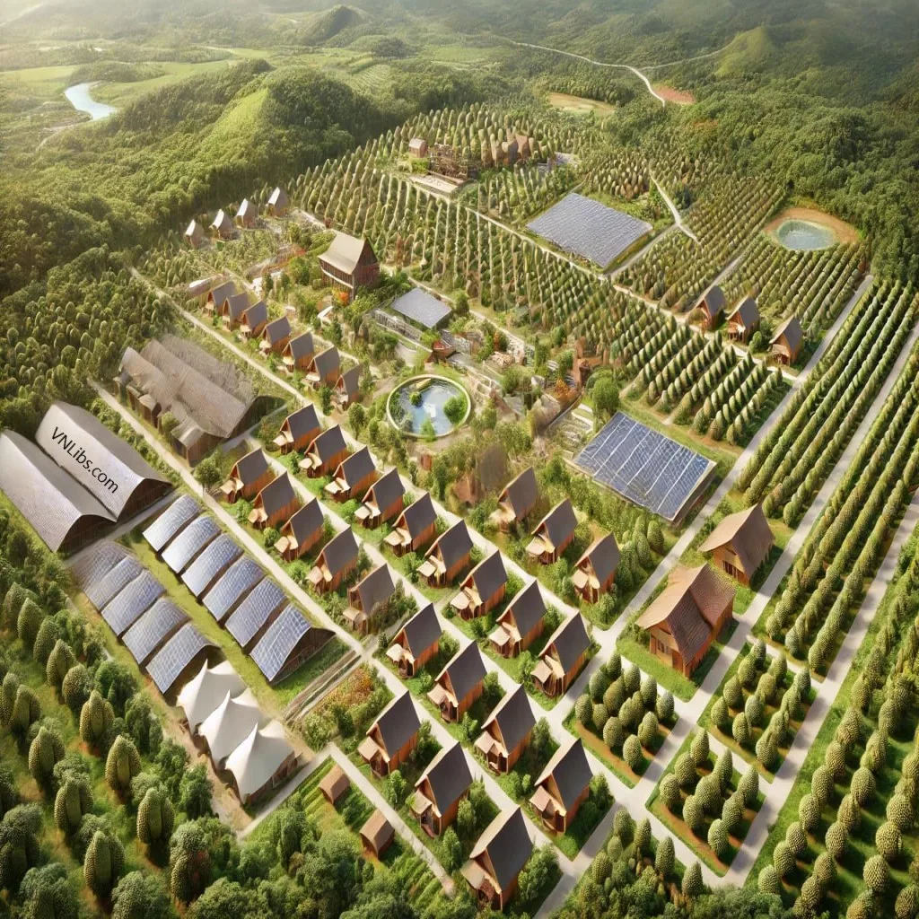 Thiết kế làng sầu riêng 100 ha chia ra 10 farm 10 ha cho cư dân